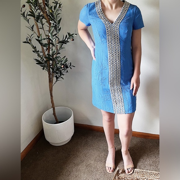 Lily Pulitzer Arie Stretch Shift Dress Bennet Blue Paradise Pucker Jacqu… - Picture 3 of 8